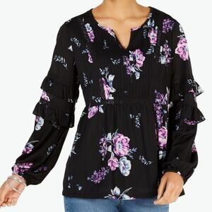 Style & Co Petite Ruffle Sleeve Top Size PXL Black